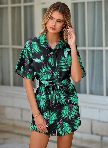 MIHOLL Women's 2025 Summer Rompers– Casual Floral Print Short Sleeve Button Loose Rompers Jumpsuits For Vacation Outfits in Saudi Arabia
