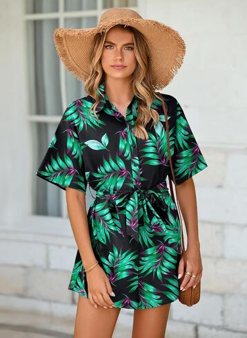 MIHOLL Women's 2025 Summer Rompers– Casual Floral Print Short Sleeve Button Loose Rompers Jumpsuits For Vacation Outfits in Saudi Arabia