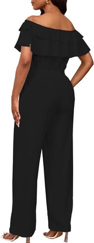 Bdwinz Off Shoulder Summer Jumpsuits for Women Elegant Ruffle Hem Rompers Wide Leg One Piece Casual Outfits for Women in Saudi Arabia