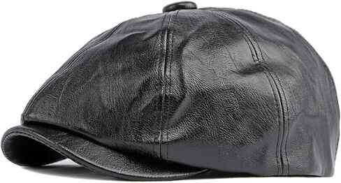 Newsboy Cap for Men Women, Classic PU Leather Cabbie Beret Cap 8 Panel Gatsby Ivy Irish Painter Flat Hat, 56-58cm in Kuwait