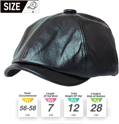 Newsboy Cap for Men Women, Classic PU Leather Cabbie Beret Cap 8 Panel Gatsby Ivy Irish Painter Flat Hat, 56-58cm in Kuwait