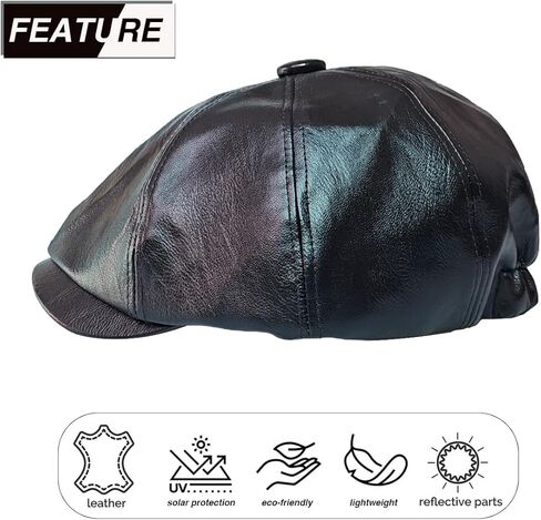Newsboy Cap for Men Women, Classic PU Leather Cabbie Beret Cap 8 Panel Gatsby Ivy Irish Painter Flat Hat, 56-58cm in Kuwait