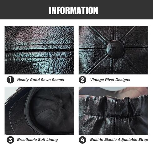 Newsboy Cap for Men Women, Classic PU Leather Cabbie Beret Cap 8 Panel Gatsby Ivy Irish Painter Flat Hat, 56-58cm in Kuwait