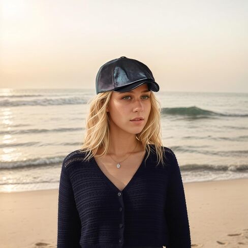 Newsboy Cap for Men Women, Classic PU Leather Cabbie Beret Cap 8 Panel Gatsby Ivy Irish Painter Flat Hat, 56-58cm in Kuwait