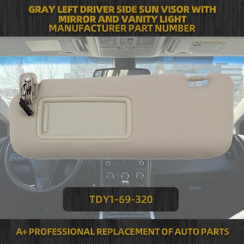 Dasbecan Left Driver Side Sun Visor Compatible with Mazda CX-9 2010-2015 Replaces# TDY1-69-320 Gray with Mirror and Vanity Light in Saudi Arabia