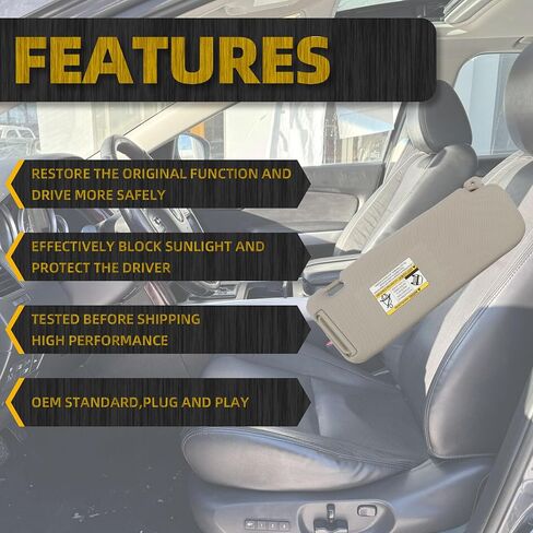 Dasbecan Left Driver Side Sun Visor Compatible with Mazda CX-9 2010-2015 Replaces# TDY1-69-320 Gray with Mirror and Vanity Light in Saudi Arabia