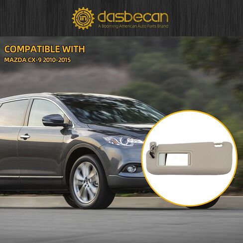 Dasbecan Left Driver Side Sun Visor Compatible with Mazda CX-9 2010-2015 Replaces# TDY1-69-320 Gray with Mirror and Vanity Light in Saudi Arabia