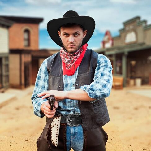 Haysandy Men Men Cowboy Assume Hat مع Bandana Bandana Bandana Cowboy Cowgirl Hat Wide Cowgirl Brim Assume in Saudi Arabia