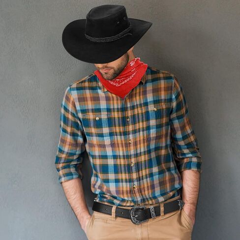 Haysandy Men Men Cowboy Assume Hat مع Bandana Bandana Bandana Cowboy Cowgirl Hat Wide Cowgirl Brim Assume in Saudi Arabia