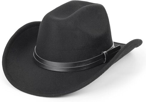 Western Cowboy-Hat Classic Roll-up Cowgirl Hat for Men-Women Felt-Fedora with PU Band Belt Jazz-Hats in Saudi Arabia