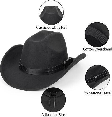 Western Cowboy-Hat Classic Roll-up Cowgirl Hat for Men-Women Felt-Fedora with PU Band Belt Jazz-Hats in Saudi Arabia