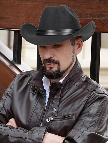 Western Cowboy-Hat Classic Roll-up Cowgirl Hat for Men-Women Felt-Fedora with PU Band Belt Jazz-Hats in Saudi Arabia