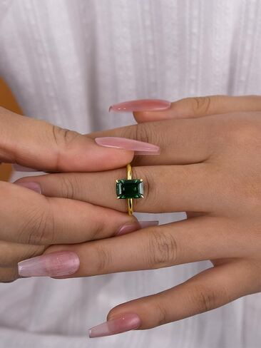 3.0CT Elongated Emerald Cut Engagement Ring,Emerald Solitaire Simulated Diamond Ring,925 Sterling Silver Promise Wedding Ring in Kuwait