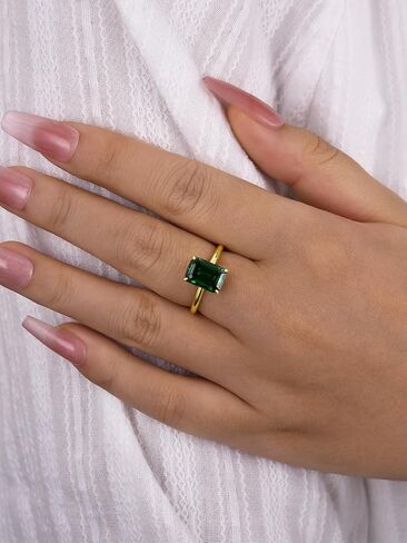 3.0CT Elongated Emerald Cut Engagement Ring,Emerald Solitaire Simulated Diamond Ring,925 Sterling Silver Promise Wedding Ring in Kuwait