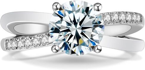 Moissanite Engagement Rings for Women,Round Cut VVS1 D Color Moissanite Ring,Sterling Silver Plated 18K White Gold Wedding Band Ring for Women in Kuwait