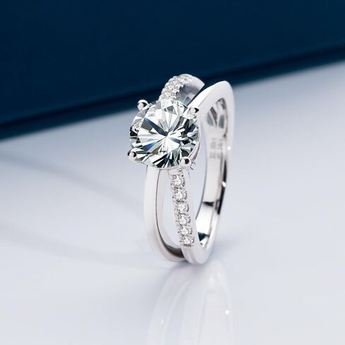 Moissanite Engagement Rings for Women,Round Cut VVS1 D Color Moissanite Ring,Sterling Silver Plated 18K White Gold Wedding Band Ring for Women in Kuwait