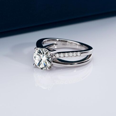 Moissanite Engagement Rings for Women,Round Cut VVS1 D Color Moissanite Ring,Sterling Silver Plated 18K White Gold Wedding Band Ring for Women in Kuwait