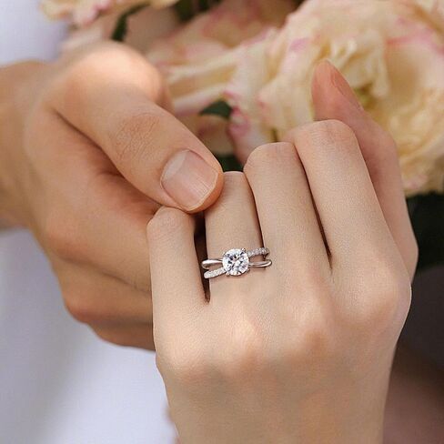 Moissanite Engagement Rings for Women,Round Cut VVS1 D Color Moissanite Ring,Sterling Silver Plated 18K White Gold Wedding Band Ring for Women in Kuwait