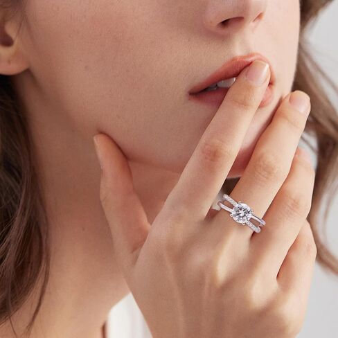 Moissanite Engagement Rings for Women,Round Cut VVS1 D Color Moissanite Ring,Sterling Silver Plated 18K White Gold Wedding Band Ring for Women in Kuwait