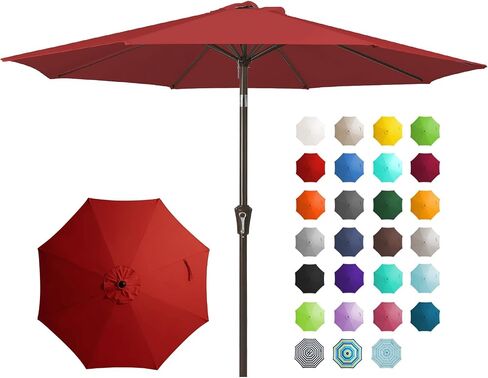 JEAREY 9FT Outdoor Patio Umbrella Outdoor Table Umbrella with Push Button Tilt and Crank, Market Umbrella 8 Sturdy Ribs UV Protection Waterproof for Garden, Deck, Backyard, Pool (Red) in Saudi Arabia