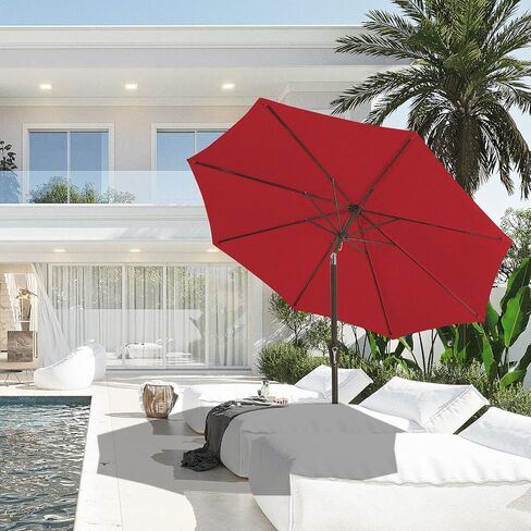 JEAREY 9FT Outdoor Patio Umbrella Outdoor Table Umbrella with Push Button Tilt and Crank, Market Umbrella 8 Sturdy Ribs UV Protection Waterproof for Garden, Deck, Backyard, Pool (Red) in Saudi Arabia