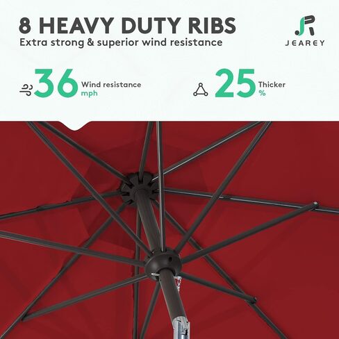 JEAREY 9FT Outdoor Patio Umbrella Outdoor Table Umbrella with Push Button Tilt and Crank, Market Umbrella 8 Sturdy Ribs UV Protection Waterproof for Garden, Deck, Backyard, Pool (Red) in Saudi Arabia