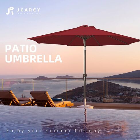 JEAREY 9FT Outdoor Patio Umbrella Outdoor Table Umbrella with Push Button Tilt and Crank, Market Umbrella 8 Sturdy Ribs UV Protection Waterproof for Garden, Deck, Backyard, Pool (Red) in Saudi Arabia