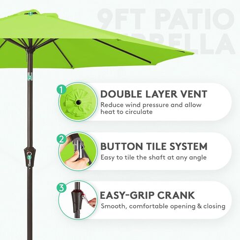 JEAREY 9FT Outdoor Patio Umbrella Outdoor Table Umbrella with Push Button Tilt and Crank, Market Umbrella 8 Sturdy Ribs UV Protection Waterproof for Garden, Deck, Backyard, Pool (Red) in Saudi Arabia