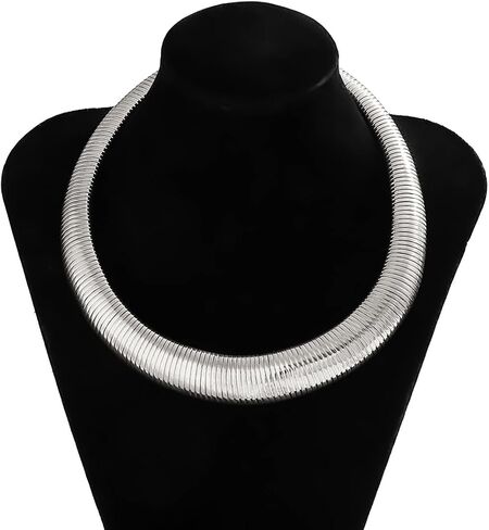 Mrotrida Women's Chunky Striped Flat Snake Collar Necklace Exaggerated Heavy Metal Twisted Thick Necklace in Kuwait