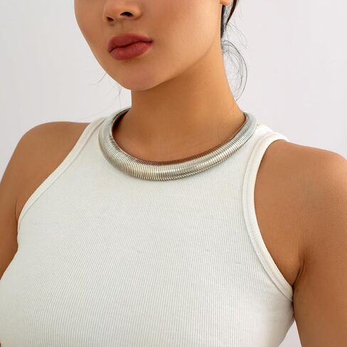 Mrotrida Women's Chunky Striped Flat Snake Collar Necklace Exaggerated Heavy Metal Twisted Thick Necklace in Kuwait