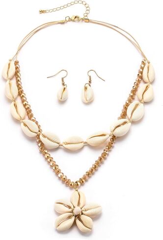 Flyonce Shell Necklace for Women, Boho Handmade Seashell Statement Choker Collar Necklaces with Earrings Set Hawaiian Style Summer Beach Jewelry for Holiday in Saudi Arabia