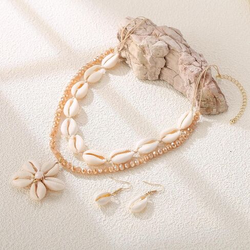 Flyonce Shell Necklace for Women, Boho Handmade Seashell Statement Choker Collar Necklaces with Earrings Set Hawaiian Style Summer Beach Jewelry for Holiday in Saudi Arabia