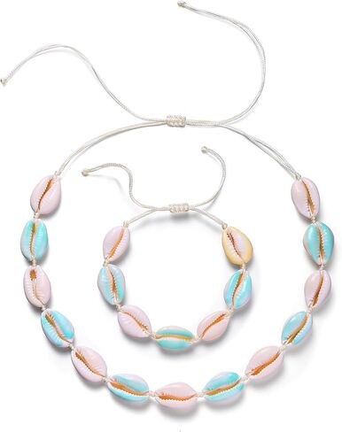 Flyonce Shell Necklace for Women, Boho Handmade Seashell Statement Choker Collar Necklaces with Earrings Set Hawaiian Style Summer Beach Jewelry for Holiday in Saudi Arabia