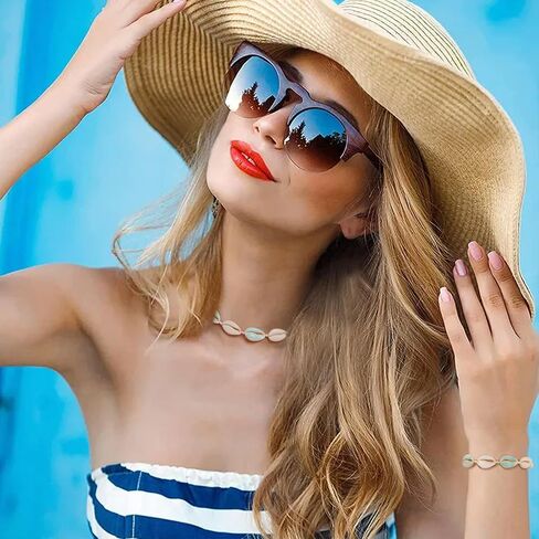 Flyonce Shell Necklace for Women, Boho Handmade Seashell Statement Choker Collar Necklaces with Earrings Set Hawaiian Style Summer Beach Jewelry for Holiday in Saudi Arabia