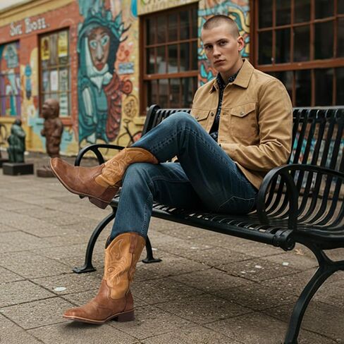 J's.o.l.e Cowboy Boots for Men Wide Square Toe Men's Western Boot Retro Classic Embroidered Country Boots in Saudi Arabia