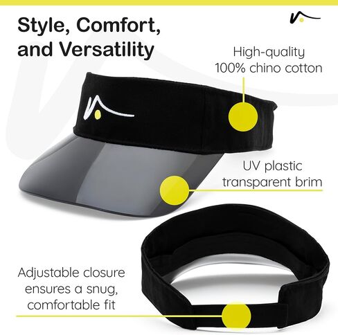 Visto Sports Visor مع حافة شفافة-حماية من أشعة الشمس فوق الأشعة فوق البنفسجية-100 ٪ من القطن Chino-حزام فيلكرو قابل للتعديل in Kuwait