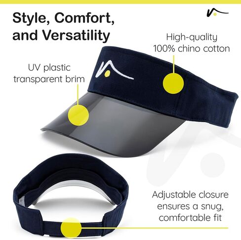 Visto Sports Visor مع حافة شفافة-حماية من أشعة الشمس فوق الأشعة فوق البنفسجية-100 ٪ من القطن Chino-حزام فيلكرو قابل للتعديل in Kuwait