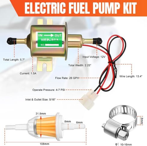 2 PCS مجموعة مضخة الوقود الكهربائية 12 فولت انخفاض الضغط 4-7 PSI مضخة ديزل غاز مضمن مع 2 مرشح الوقود و 8 خرطوم المكربن ​​المكرب in Kuwait