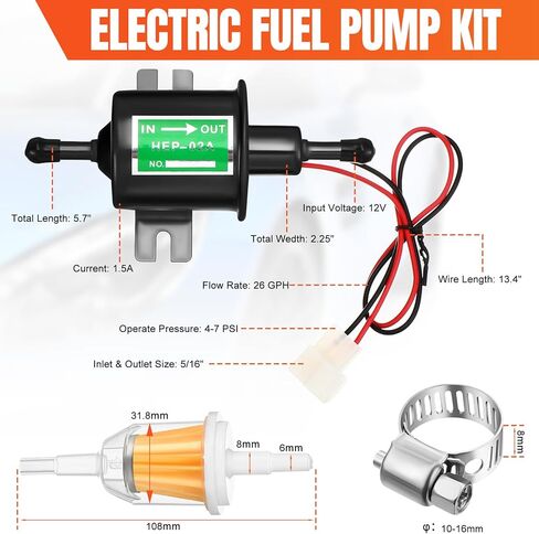 2 PCS مجموعة مضخة الوقود الكهربائية 12 فولت انخفاض الضغط 4-7 PSI مضخة ديزل غاز مضمن مع 2 مرشح الوقود و 8 خرطوم المكربن ​​المكرب in Kuwait
