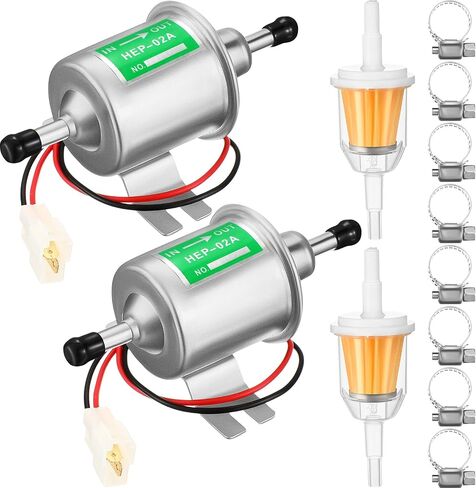 2 Pcs Electric Fuel Pump Kit 12v Universal Low Pressure 4-7 Psi Gas Diesel Inline Pump with 2 Fuel Filter and 8 Hose Clamp Carburetor Hep-02a Lawn Mower Transfer Machine(Gold) in Saudi Arabia