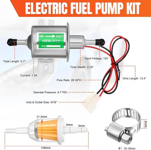 2 Pcs Electric Fuel Pump Kit 12v Universal Low Pressure 4-7 Psi Gas Diesel Inline Pump with 2 Fuel Filter and 8 Hose Clamp Carburetor Hep-02a Lawn Mower Transfer Machine(Gold) in Saudi Arabia
