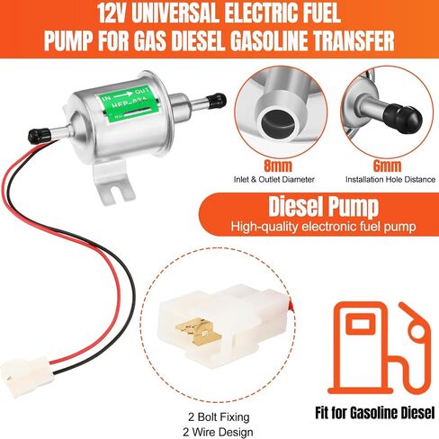 2 Pcs Electric Fuel Pump Kit 12v Universal Low Pressure 4-7 Psi Gas Diesel Inline Pump with 2 Fuel Filter and 8 Hose Clamp Carburetor Hep-02a Lawn Mower Transfer Machine(Gold) in Saudi Arabia