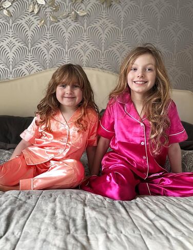 Arshiner Girls Pajamas Silk Satin Button Down Pjs 2 قطعة قصيرة الأكمام in Kuwait