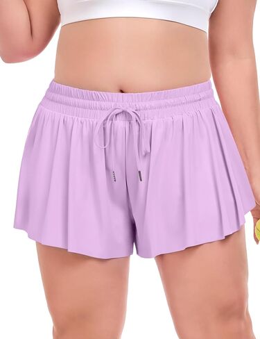 COOTRY Plus Size Flowy Athletic Shorts for Women 2 in 1 High Waist Butterfly Shorts Workout Running Tennis Skirt Summer in Saudi Arabia