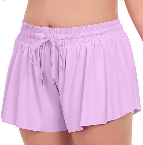 COOTRY Plus Size Flowy Athletic Shorts for Women 2 in 1 High Waist Butterfly Shorts Workout Running Tennis Skirt Summer in Saudi Arabia