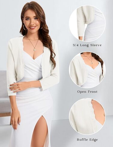 bbonlinedress المرأة الصيفية الصيفية اقتصاص كارديجان عارضة بوليرو القصيرة القصيرة المفتوحة الأمامية متماسكة سترة خفيفة الوزن in Kuwait