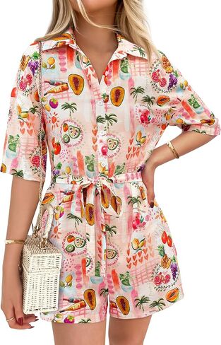 Prettygarden Womens Rompers for Summer 2025 شاطئ العطلات ملابس قصيرة الأكمام in Saudi Arabia