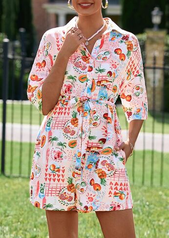 Prettygarden Womens Rompers for Summer 2025 شاطئ العطلات ملابس قصيرة الأكمام in Saudi Arabia