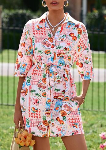 Prettygarden Womens Rompers for Summer 2025 شاطئ العطلات ملابس قصيرة الأكمام in Saudi Arabia