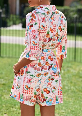 Prettygarden Womens Rompers for Summer 2025 شاطئ العطلات ملابس قصيرة الأكمام in Saudi Arabia